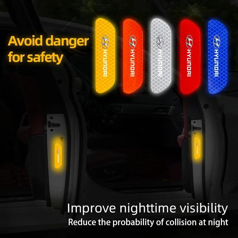 4pcs Car Door Sticker Reflective Safety Warning Mark Decoration Decals For Hyundai NLINE I30 I20 I10 Venue Tucson Ioniq IX35 I40