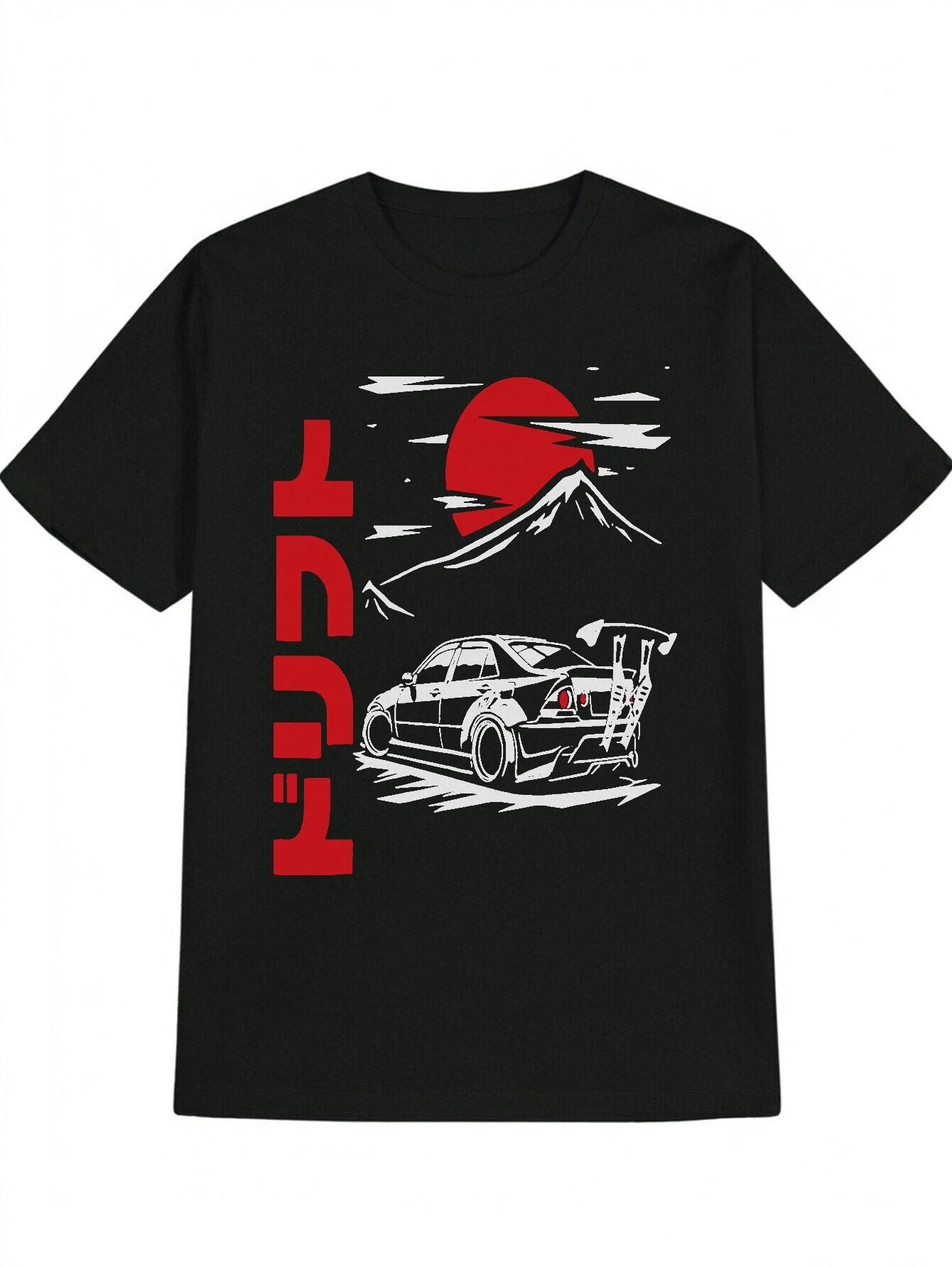 

Casual Crew Neck T-shirt with Red Map Silhouette & Three Red Polka Dot Prints - Summer Streetwear XXXXL