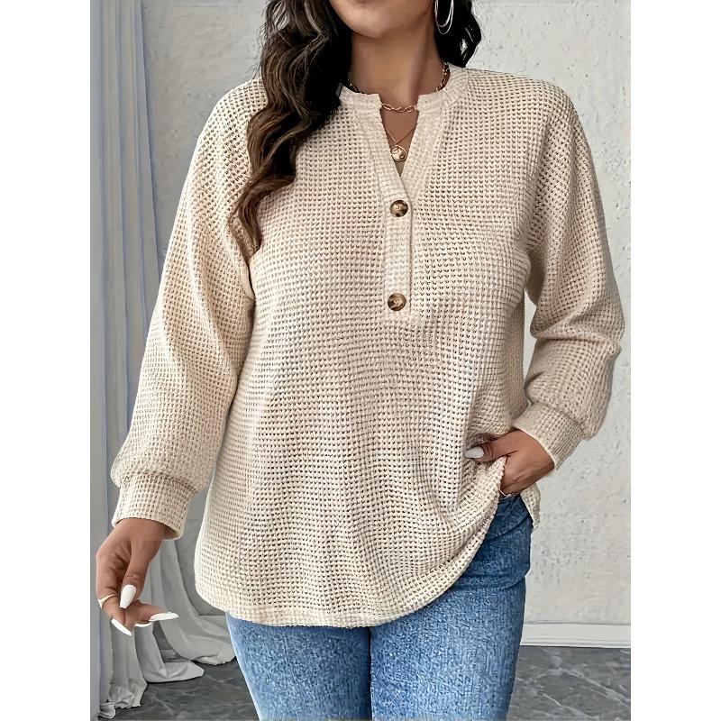 QICED Women's Fashion Casual Solid Color Print V-Neck  Long Sleeve Blouses & Shirts