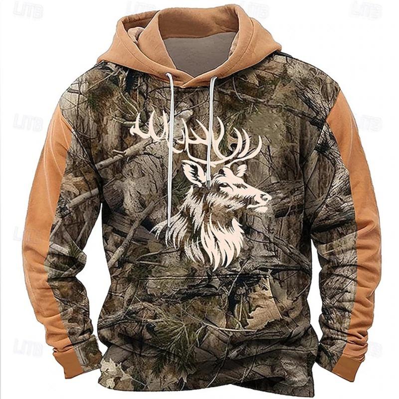 Vintage Hunting Lovers Graphic Hoodie Forest Deer 3D Printed Hunter Tracksuits Men's Sportswear Outdoor Sweatshirts Men's Jacket