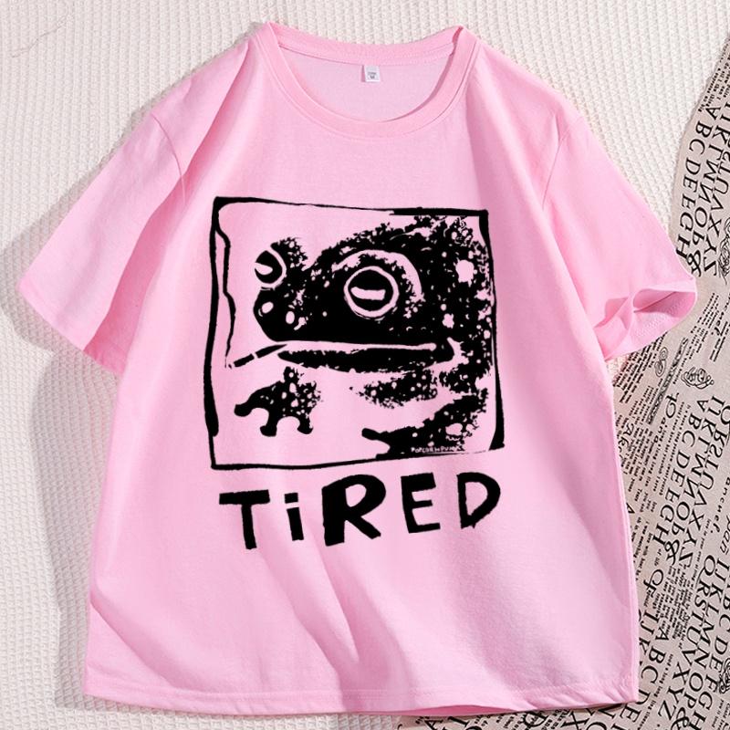 Tired Frog Funny Graphic T Shirts Men Women Casual Cotton Short Sleeve Printed Tshirt Crewneck Streetwear Graphic Tees Clothing