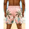 Men's beach shorts with palm tree graphic print, cool and breathable, Hawaiian style