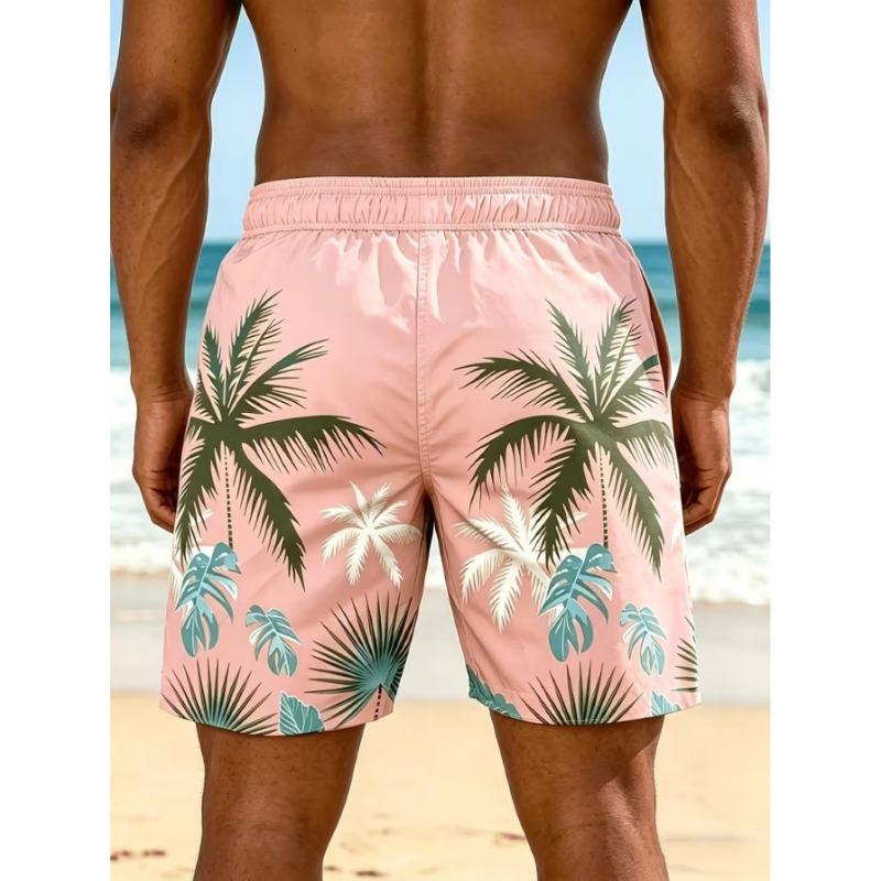 Men's beach shorts with palm tree graphic print, cool and breathable, Hawaiian style