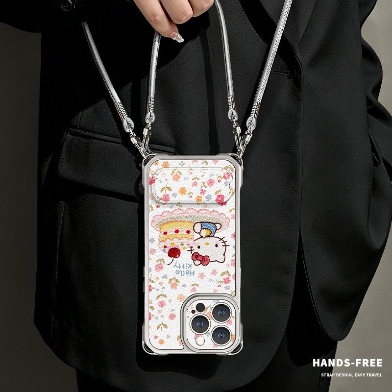 Cute Floral Cat Is Suitable for Apple 11promax Mobile Phone Case Iphone11 Four-corner Lanyard 11 with Bracket for Women