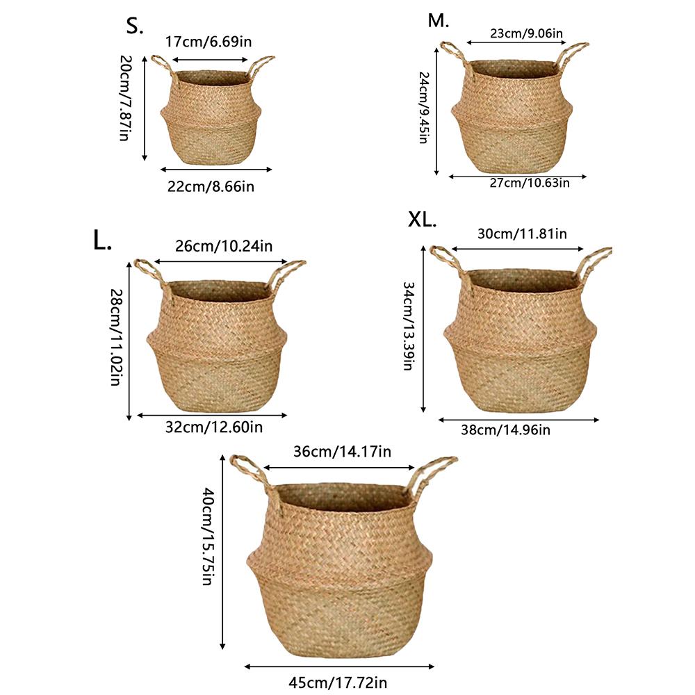 Plant Basket with Handles Wicker Basket Plant Pot Storage Basket Rattan Hanging Flower Pot Laundry Home Decor