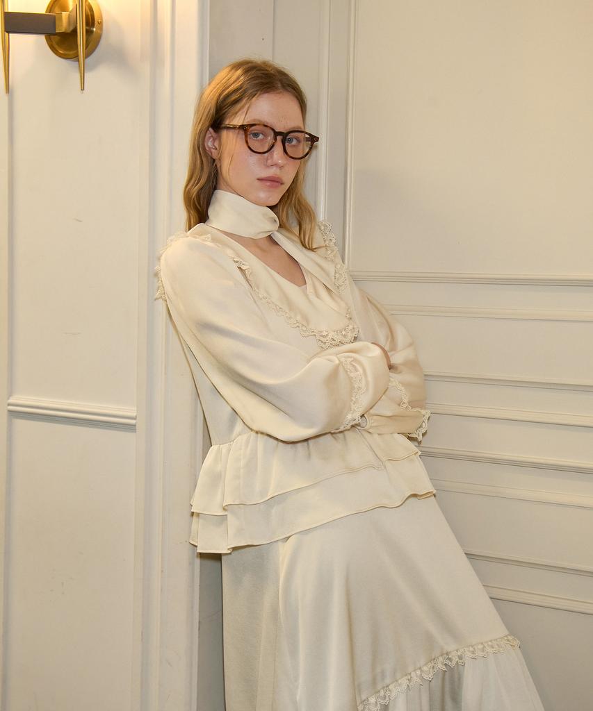 Salon De Yon Scarf Ruffle Long Dress_ Ivory