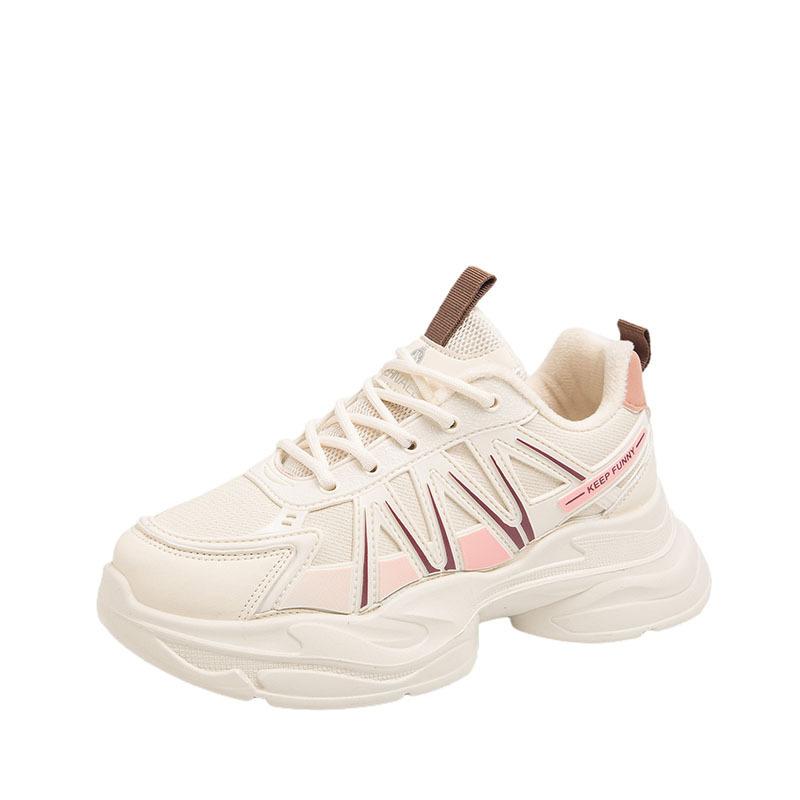 Fashion Women's Shoes Winter Velvet Warm Daily Versatile Dad Shoes Platform Comfortable Casual Spring and Autumn Leather Mesh