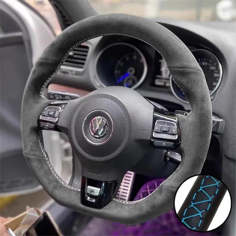 

DIY Car Steering Wheel Cover Suede For Volkswagen Golf 6 GTI MK6 VW Polo GTI Scirocco R Passat CC R-Line 2010 Car Accessories