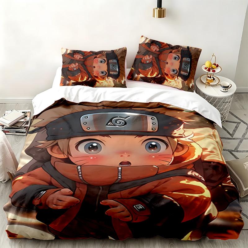 Naruto 3-teiliges Set Perfekt für das Schlafzimmer Bequemes Bettwäsche-Set enthält einen Bettbezug und zwei Kissenbezüge Ideales Geburtstags- oder Weihnachtsgeschenk