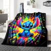 Colorful Stitch Explosion Flannel Blanket Super Soft Warm Cozy Blanket For Sofa Bed Office Travel Allseason Home Decor Gift