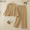ZANZEA Camicetta a Maniche Lunghe e Pantaloni Casual Set Due Pezzi