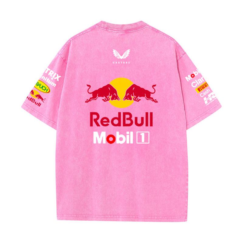 Summer F1 Racing Suit Red Bull Vestapan Team Uniform Short Sleeved Vintage Wash T-shirt Round Neck T-shirt