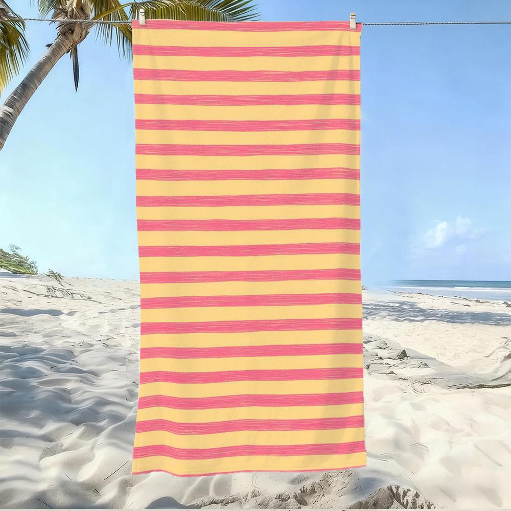 Stripe Print Soft Absorbent Beach Towel Skin Friendly for Beach Yoga Bath Swimming Pool Gift for Family Friends