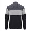Men's Color Block Velvet-Lined Knit Cardigan with Stand Collar for Fall/Winter
