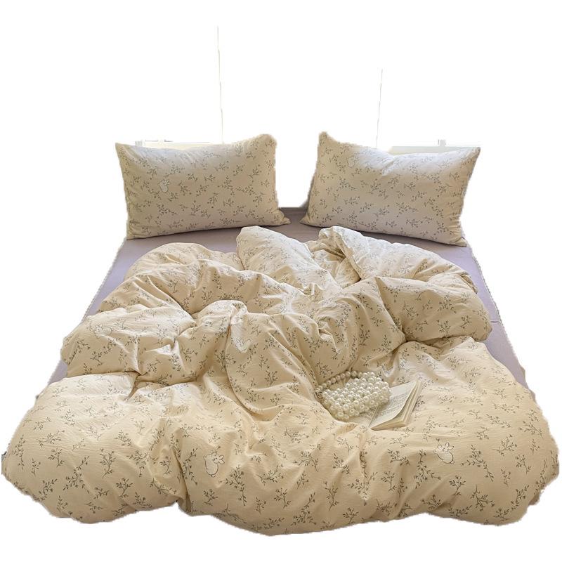 G5Z25 Jacquard Four-Piece Nude-Sleep Bedding Set with Cloud-Feel Double-Layer Gauze for Girls, Includes Duvet Cover and Fitted Sheet