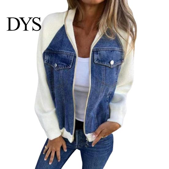 Women Outerwear Fall Winter Jacket Color Matching Zip-up Pockets Cardigan Long Sleeves Chest Flap Pocket Patchwork Raglan Shoulder Turn-down