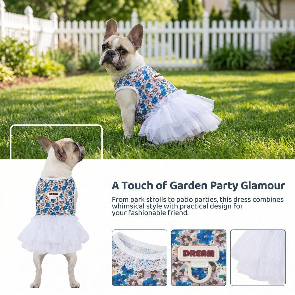 Breathable Dog Princess Dress White Lace Cat Cake Skirt Puffy Dog Floral Skirt  Photo Shoot