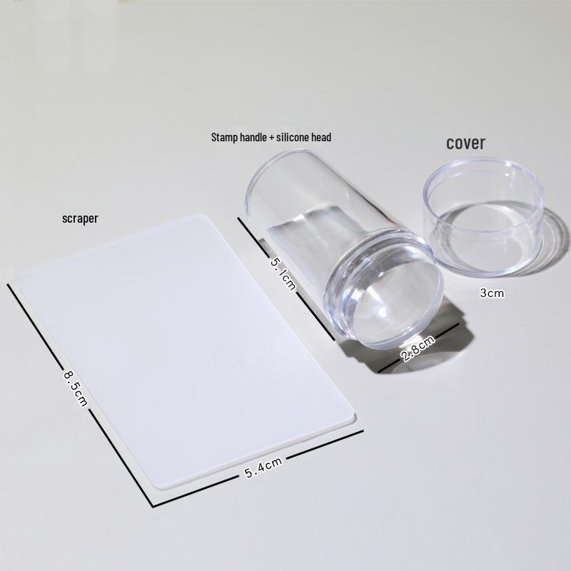 Transparent Silicone Nail Art Stamp with Lid and Large Scraper – 2.8cm French Nail Printing Tool Set
