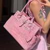 JIAERDI Hot Girl Rivet Crocodile Embossed Tote Bag Women Sweet Leather Large Capacity Shoulder Bag Ladies Heart Pink Y2k Handbag