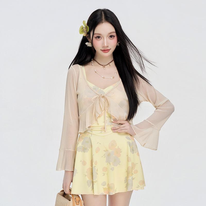 

2026 Women s Slimming Bodycon Two-Piece Set: Long-Sleeve Cover-Up & Push-Up Swimsuit 3XL жовтий
