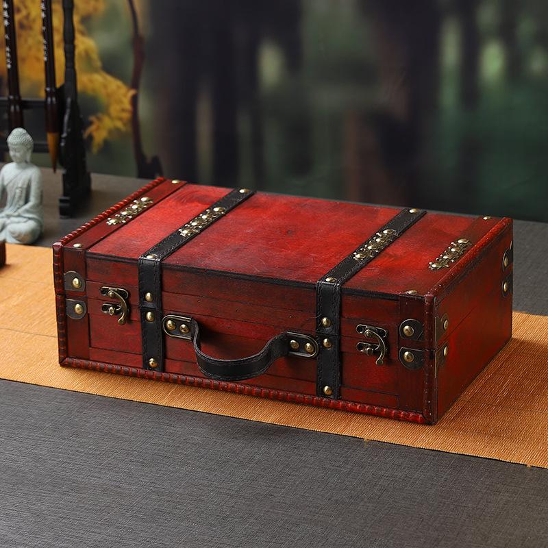 Vintage Distressed Wooden Suitcase Storage Box - Antique Style Photography Prop & Decoration