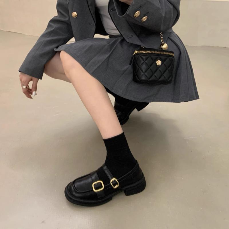 Fashion Thick Sole British Style Mary Jane Loafers Women Shoes 2025 Spring Retro Black