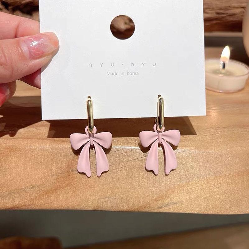 Pink Bow Single Earring - Versatile Summer High-End Korean Style 2022 Trend Ear Accessory.