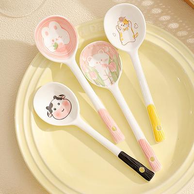 Keramische soeplepel, ontbijtgranenlepel, schattig huishoudelijk servies, beschilderde koffielepel, jamlepel, cadeau, dessertlepel, keukengerei