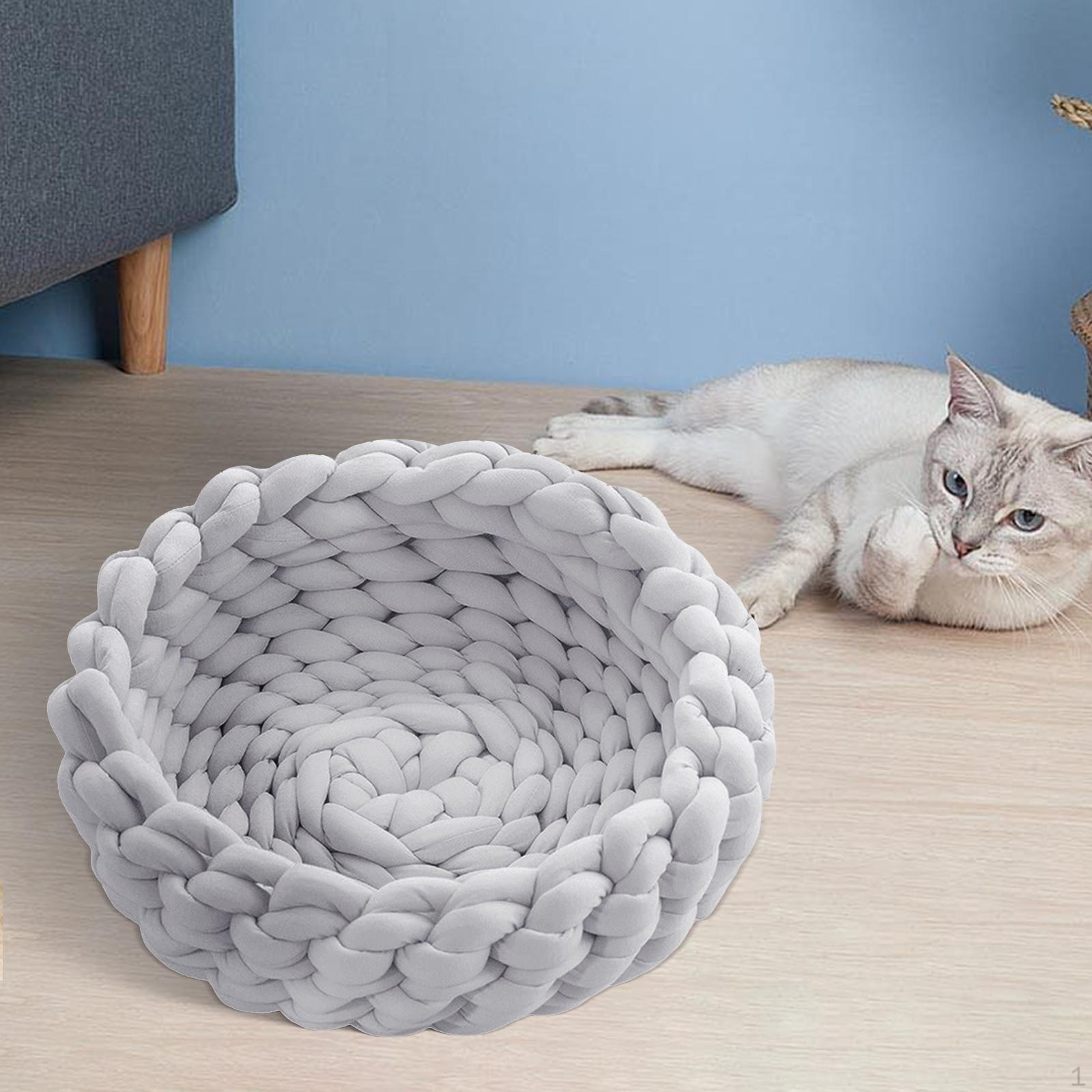 

Хлопчатобумажная вязаная корзина для кошачьей кровати, удобная дышащая, гибкая ручной работы, 15,75 дюйма, удобная для использования в помещении светло-серый