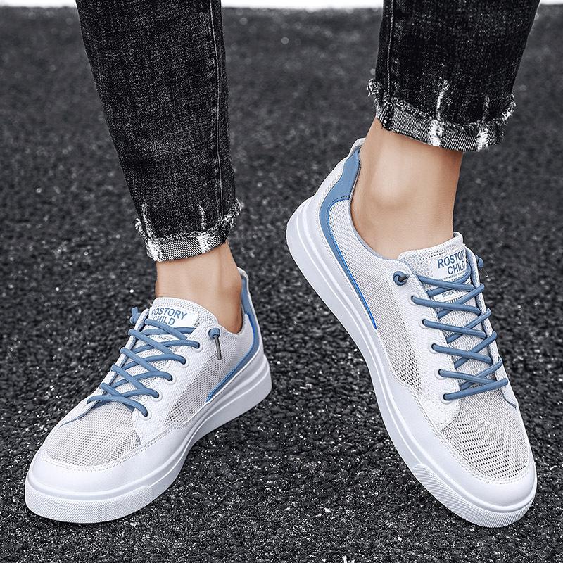 Men's Shoes Breathable Spring and Autumn Casual Mesh Shoes Large Size One Pedal Lazy Shoes Korean Version Color Matching Trend White Shoes