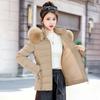 Short cotton-padded clothes, women's big fur collar, slim and thin, removable hat, warm and velvet, small cotton-padded jacket.