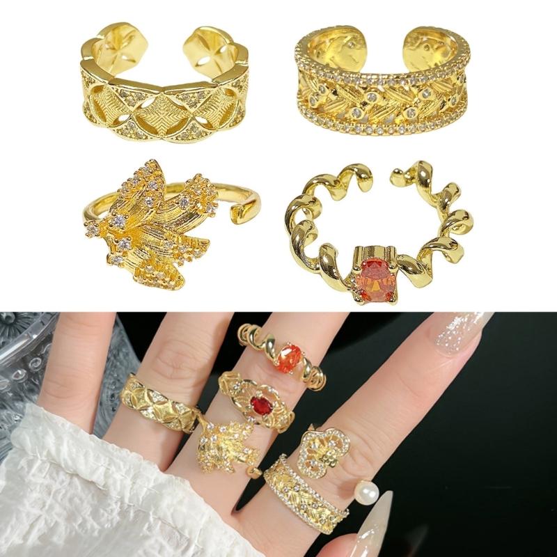 Stylish Vintage Styles Wheat Designs Open Rings for Women Adjustable Sturdy Alloy Gold Color Jewelry Statement Pieces