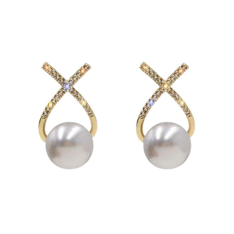 High-End French Pearl Cross Earrings: Light Luxury, Hot-Selling, Niche Design with 925 Silver Needles