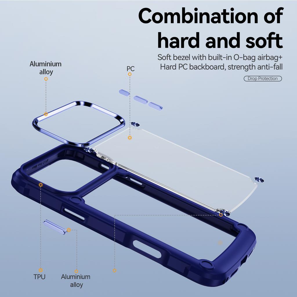 For iPhone 17 Pro Case Anti-Drop Alloy Lens Frame PC+TPU Phone Cover