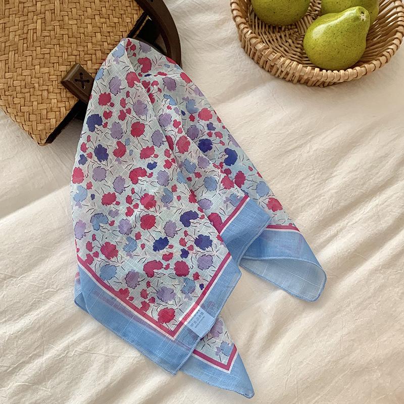 

Маленький платок с цветочным принтом для женщин, девушек, роскошный головной платок, милый тонкий шарф, уличный, пляжный, солнцезащитный шарф, подарки