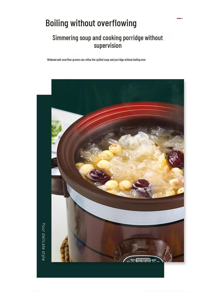 Fully Automatic Intelligent Electric Slow Cooker: Multifunctional Purple Clay Pot for Soup, Porridge, and Health Preserving Casserole.