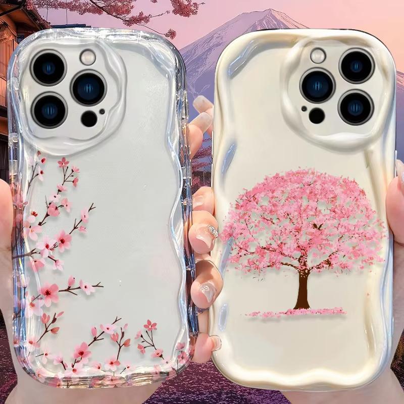 Romantic Cherry Blossom Tree Case for iPhone 17 Air 16E 15 14 Plus 13 12 Mini 11 Pro Max Silicone Shockproof Soft Covers Funda