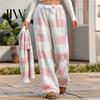 Soft Fluffy Home Pants Women Plaid Wide Leg Pants, Drawstring High Waist Thick Coral Fleece Retro Warm Loungewear, Anti-Pilling Casual Pajama Bottoms
