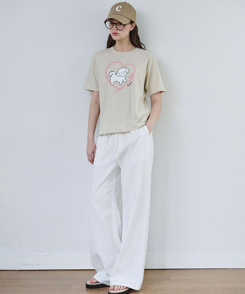 MALOUPE 5220 Puppy Graphic T-Shirt (Beige)