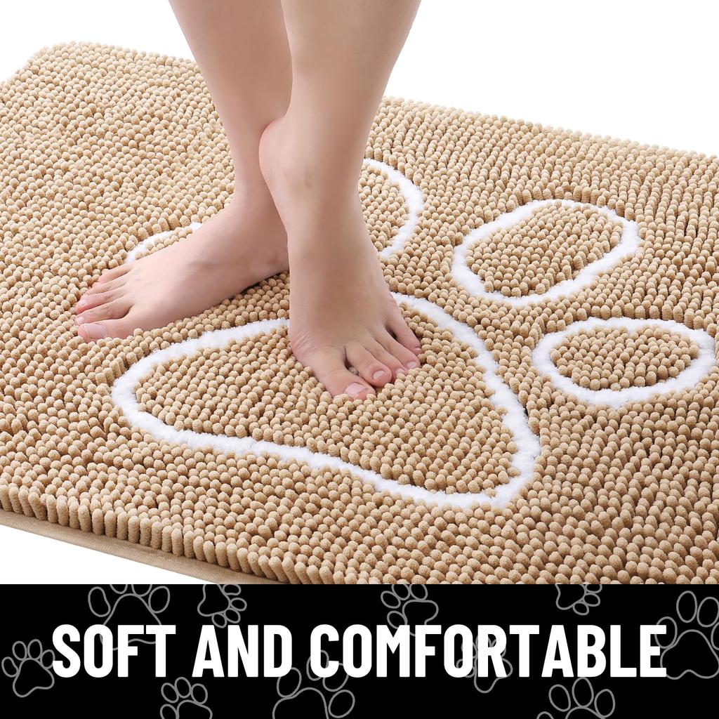 Olanly Dog Door Mat For Muddy Paws Quick Dry Chenille Mud Mat For Dogs Absorbent Dirt Trapper Non-Slip INdoor Door Mat For Floor