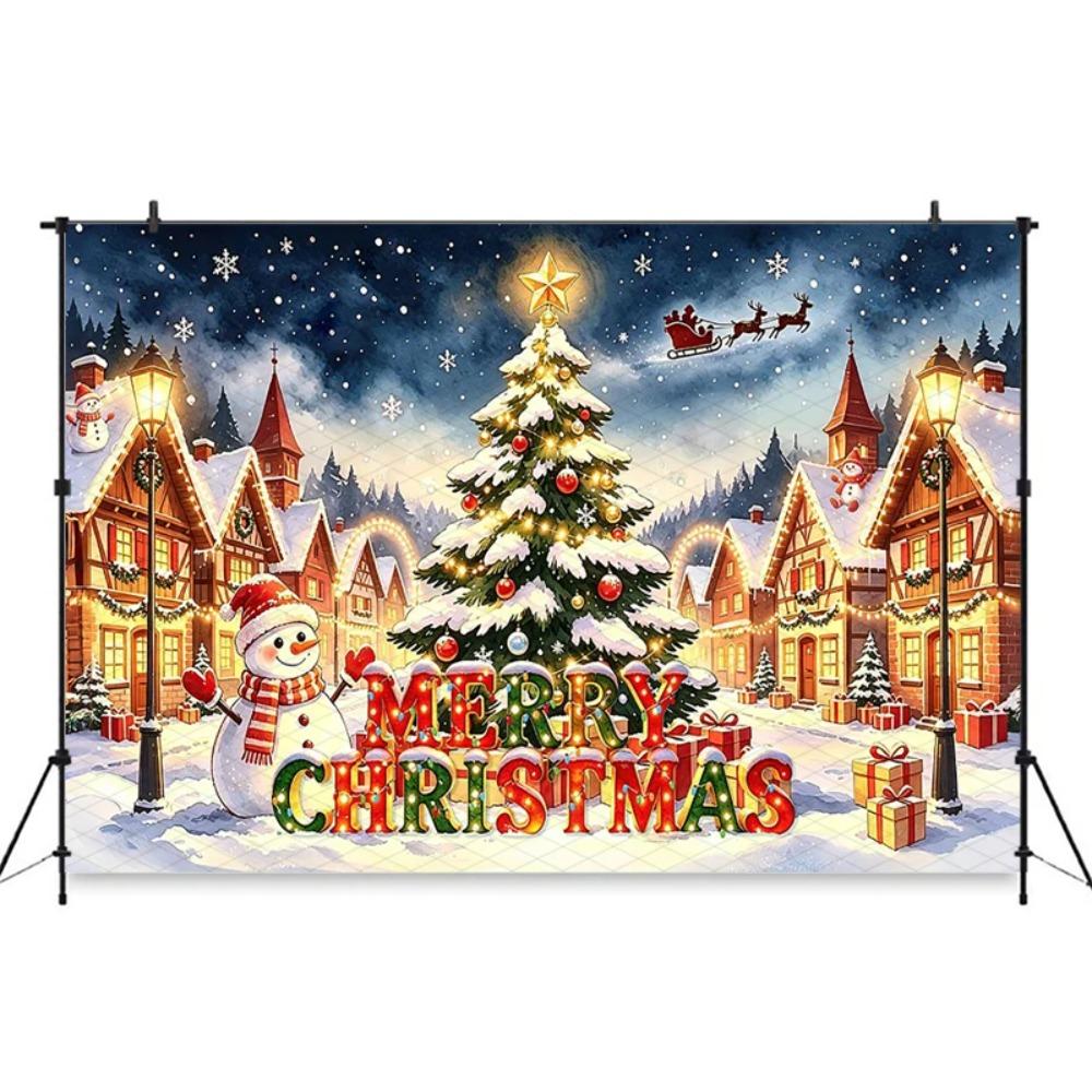 Christmas Town Snow Children Theme Banner Decoration Background, Birthday Party, Home Decoration Photography Background Cloth
