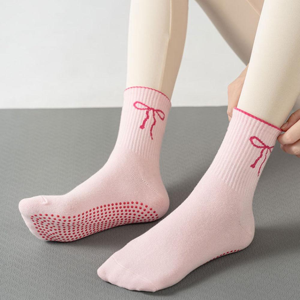 

Cotton Pilates Socks Breathable Mid Tube Socks New Bowknot Embroidery Socks розовый