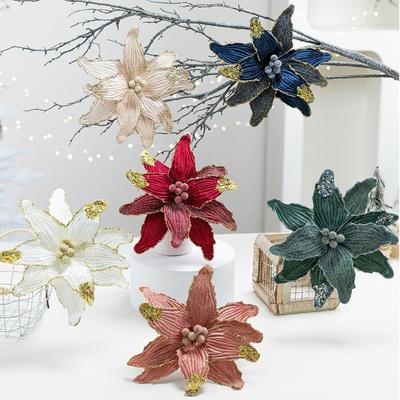 Faux Velvet Artificial Xmas Flower Large Size Vibrant Colors Xmas Tree Decorations Merry Christmas High-grade Christmas Flower