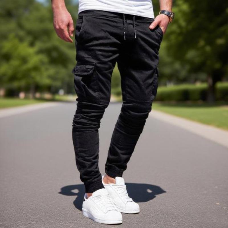Yousheng Men Thick Cargo Pants Drawstring Waist Warm Jogger Pants Autumn Winter Casual Trousers with Multiple Pockets for Travel Work Daily Wear