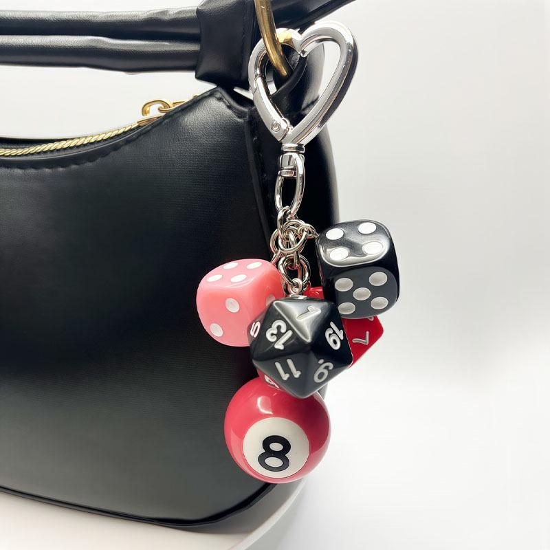Creative Black Polyhedral Dice Billiard Keychain Pendant – Small Gift & Bag Decoration