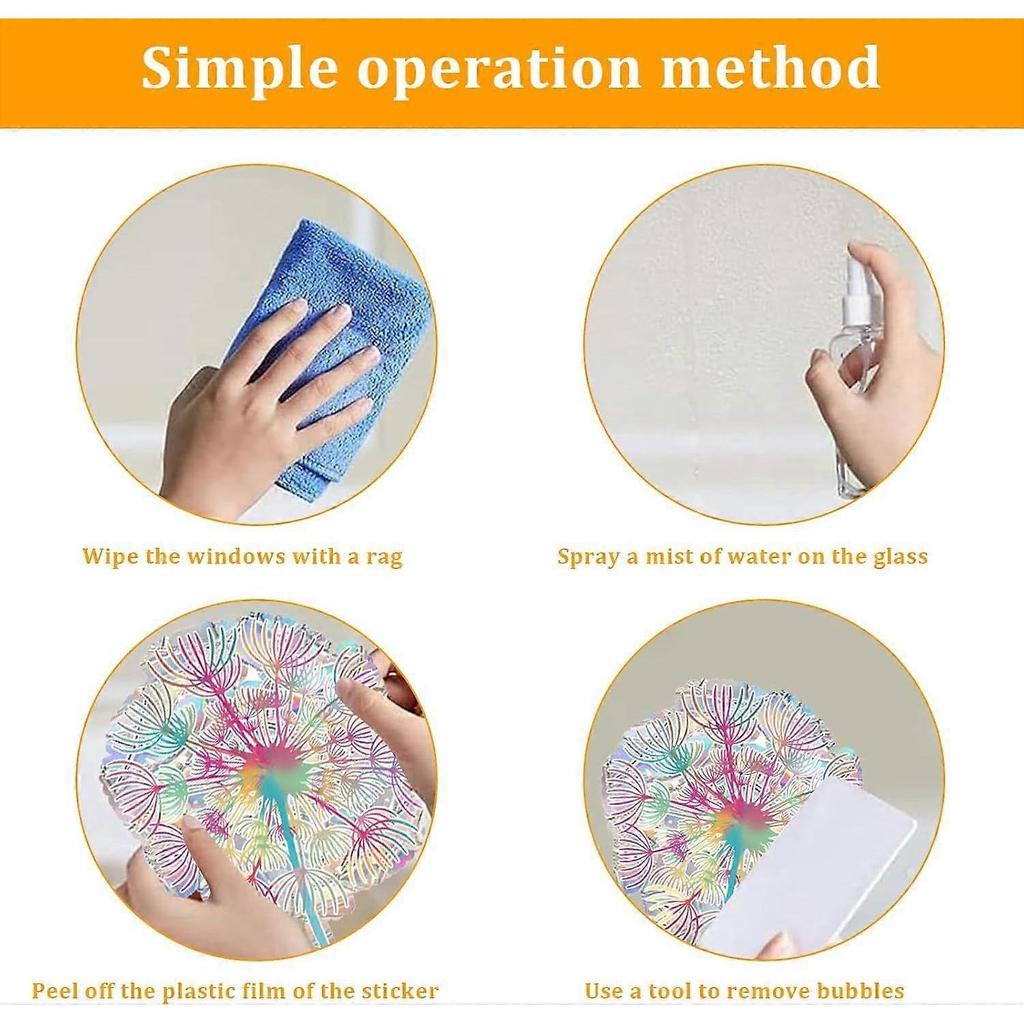 Dandelion Suncatcher Window Sticker Rainbow Prism Glass Sticker Anti Collision Birds Static Stickers Sun Catcher Static Window Sticker Non Adhesive St