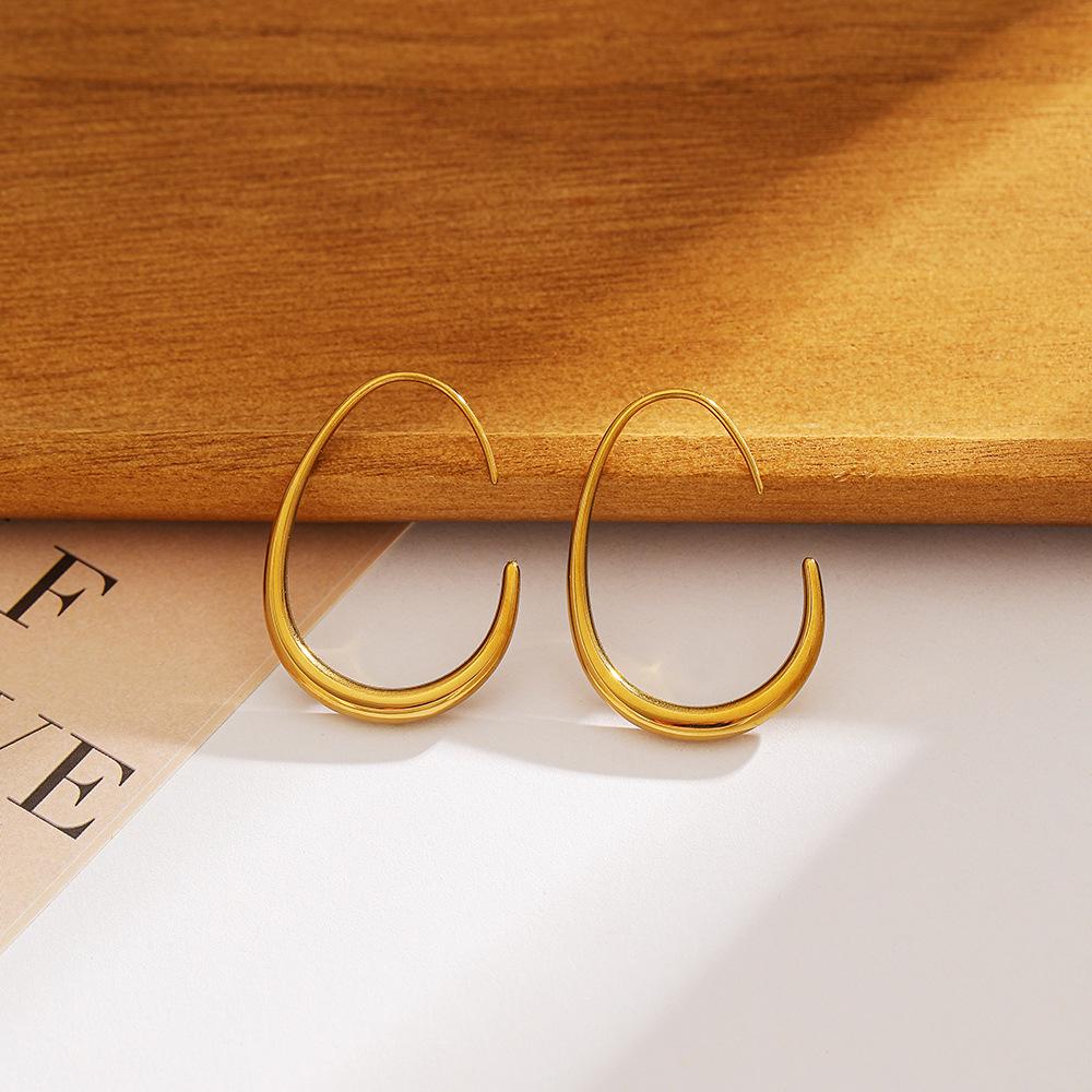 18K Gold Large Crescent Stud Earrings - Stainless Steel, Titanium, Waterproof European-American Design