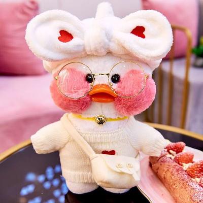 Cafe Ördek 30 cm Küçük Sarı Ördek Sevimli Yastık peluş oyuncak Dolması Bebek Gözlük ve Giysi Giyen Karikatür Sevimli Oyuncak