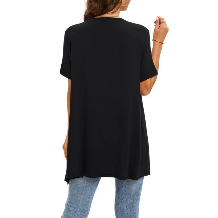 2023 Fashion Women Short Sleeve Cardigan Solid Color European American Style