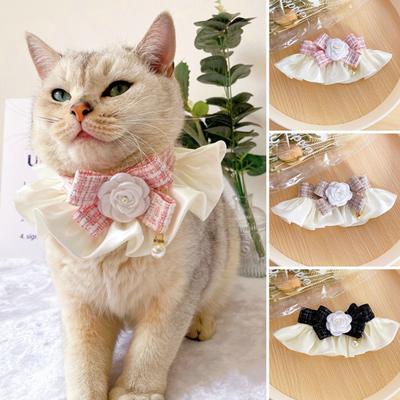 Cat Collar Elegant Camellia Fake Pearl Decor Pleated Pet Cats Dogs Bowknot